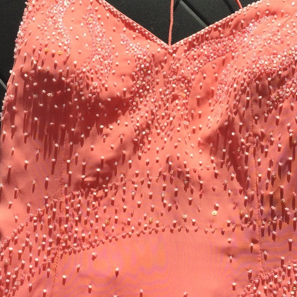 Soft Peach beaded gown with train. Size 10. Purse and chiffon wrap included. - Picture 11 of 12